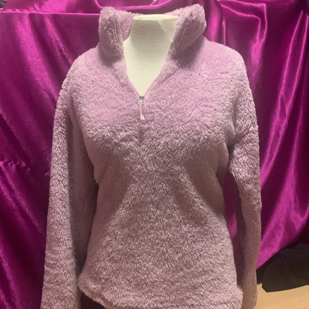 Eddie Bauer size medium soft, purple fleece pullover zip up like new